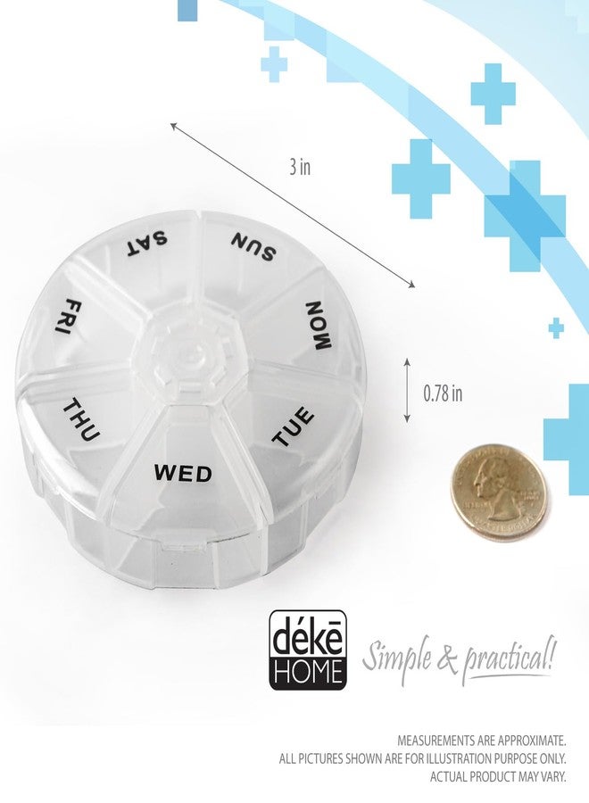 Deke Home - Round Portable Pill Box, Medicine Planner, Small 7 Day Weekly Travel Container, Medication, Vitamin Holder, Pillbox Organizer, Pill Dispenser, Daily Sorter & Reminder, BPA Free - Image 2